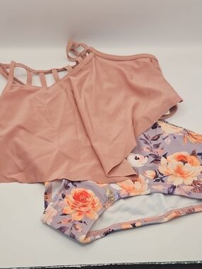 Mauve & Floral Girls' Swim Bikini Set